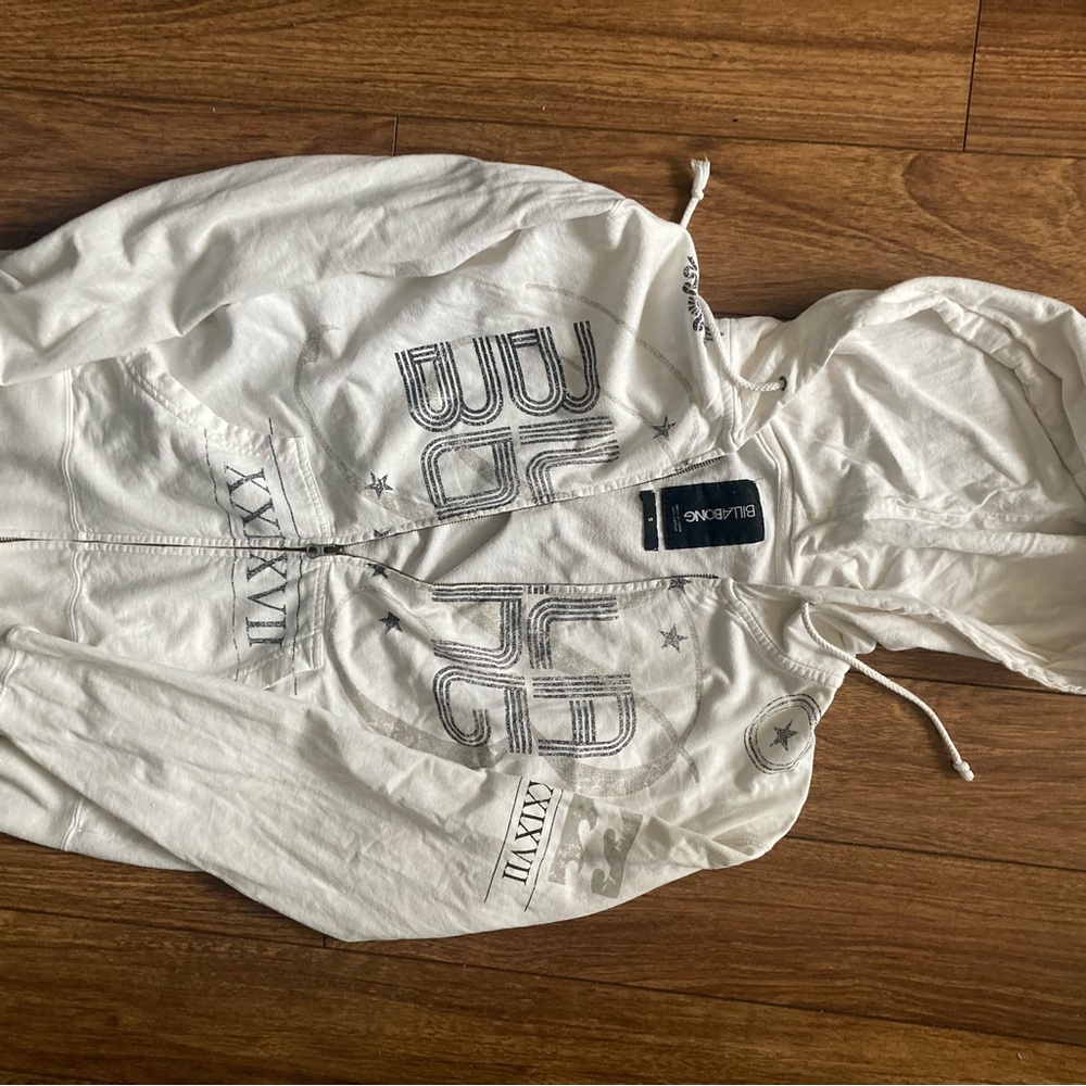 White Zip-Up Billabong Hoodie with Bold Print